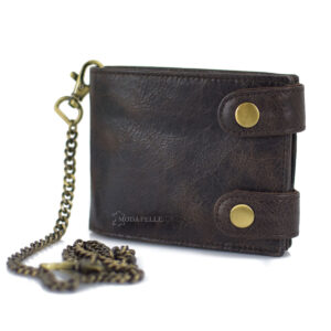 Leather men's wallet with chain in brown color