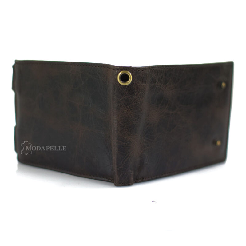 Leather men's wallet with chain in brown color