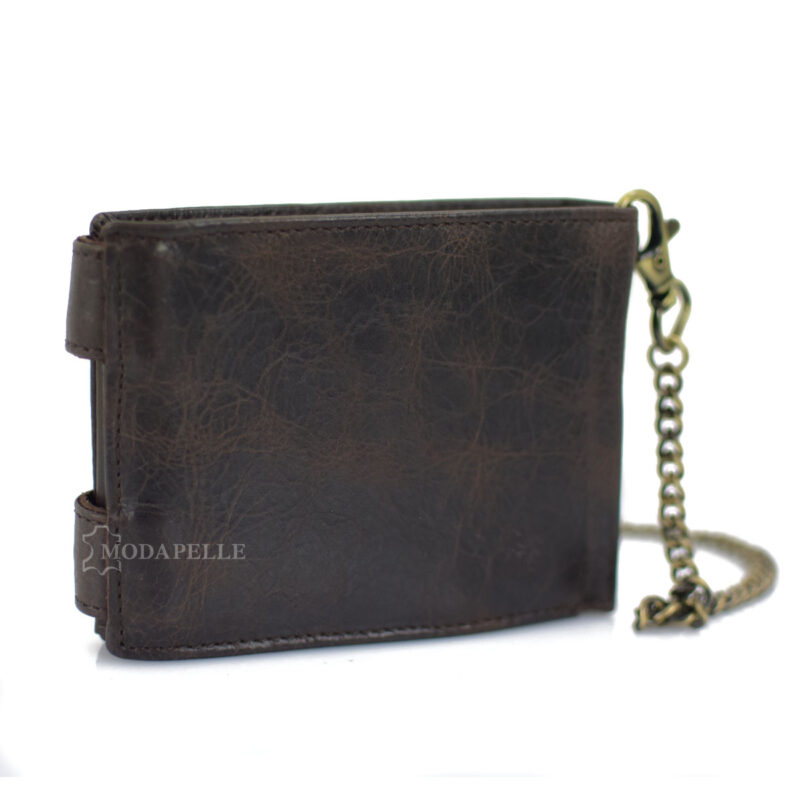 Leather men's wallet with chain in brown color