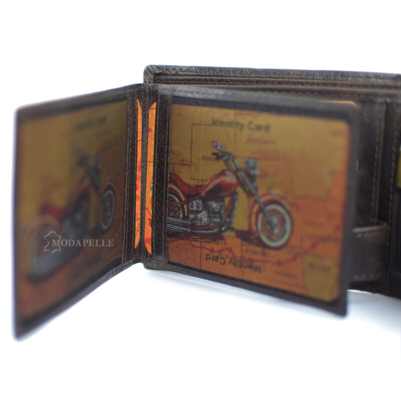 Leather men's wallet with chain in brown color