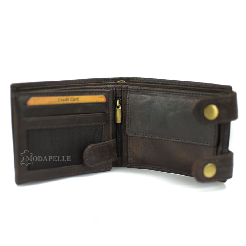 Leather men's wallet with chain in brown color