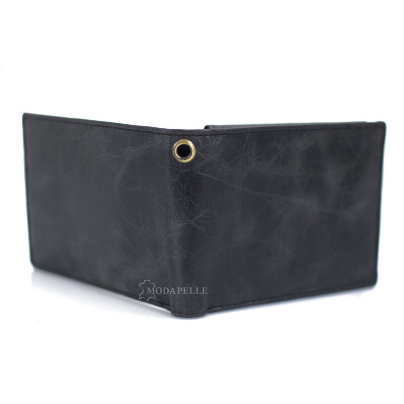 Leather men's wallet with chain in black color