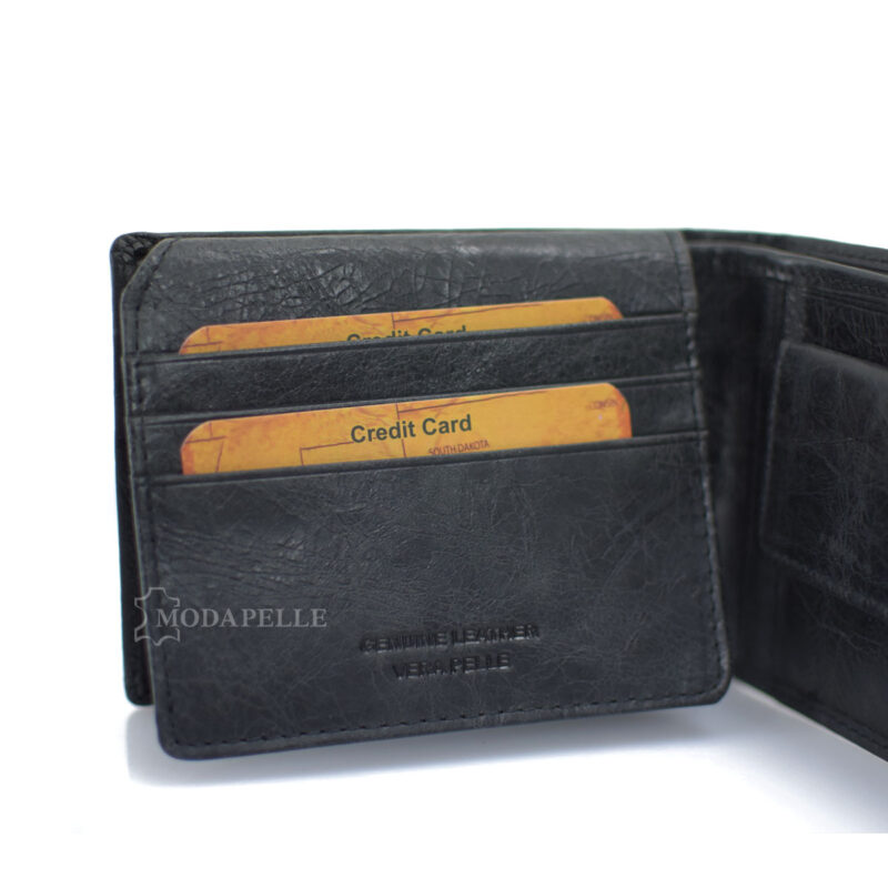 Leather men's wallet with chain in black color