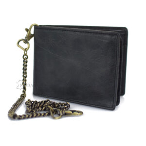 Leather men's wallet with chain in black color