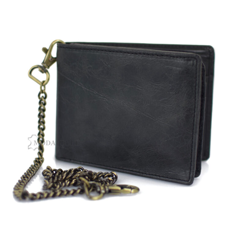 Leather men's wallet with chain in black color