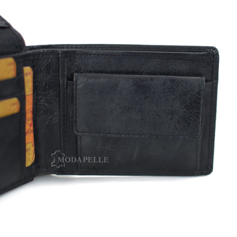 Leather men's wallet with chain in black color