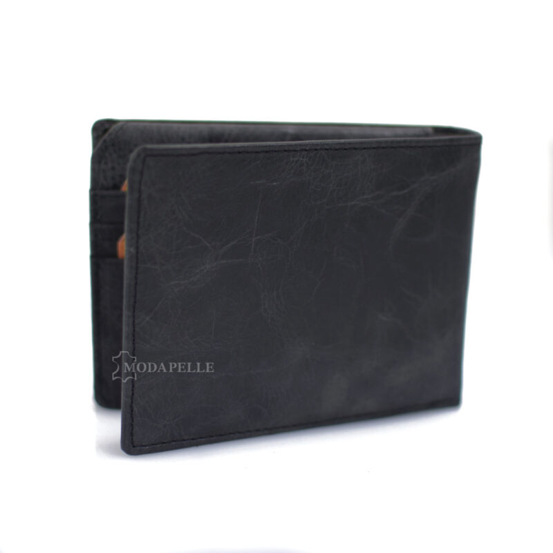 Leather men's wallet with chain in black color