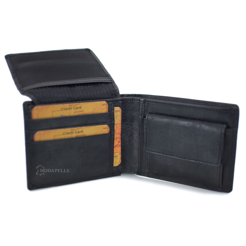 Leather men's wallet with chain in black color