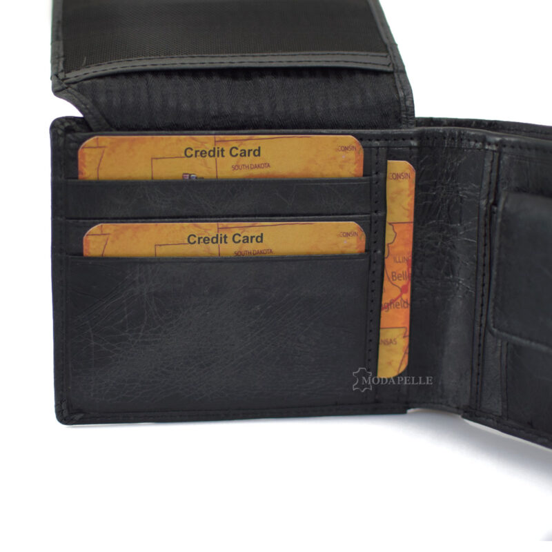 Leather men's wallet with chain in black color