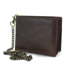 men's leather wallet with chain in brown color