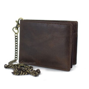 men's leather wallet with chain in brown color