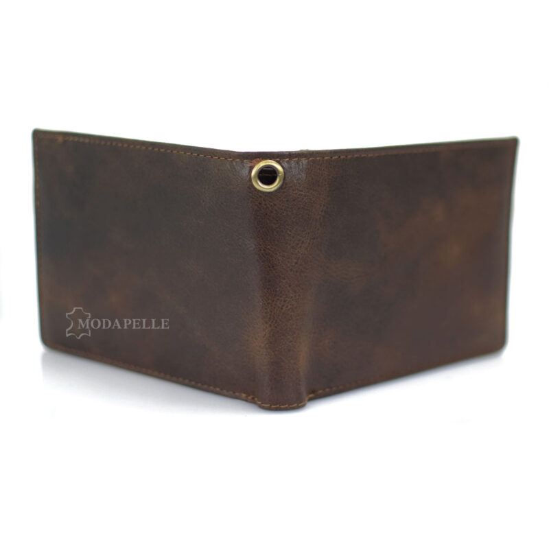 men's leather wallet with chain in brown color