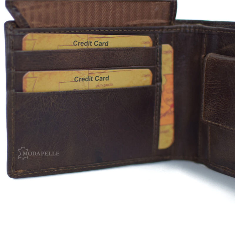 men's leather wallet with chain in brown color