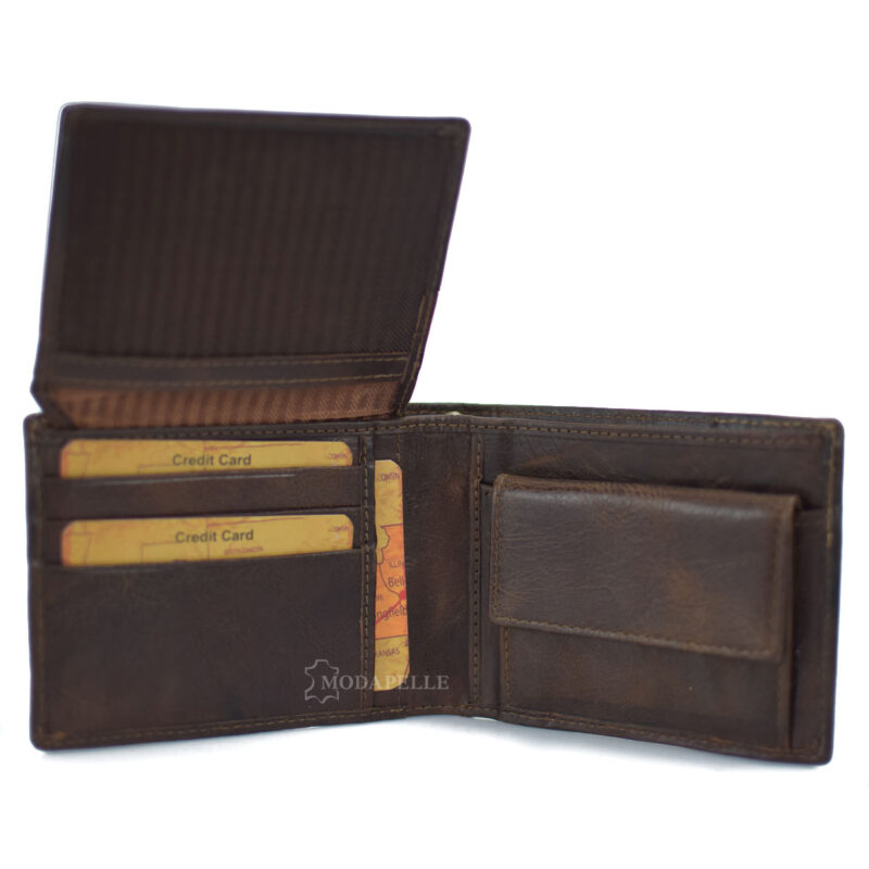 men's leather wallet with chain in brown color
