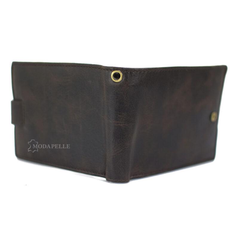 Men's leather wallet with a chain in brown color