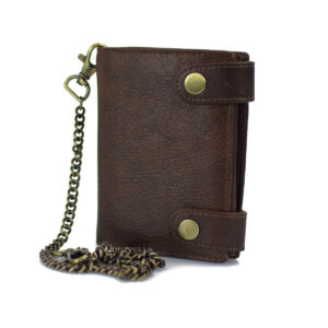 Men's leather wallet with chain in brown color