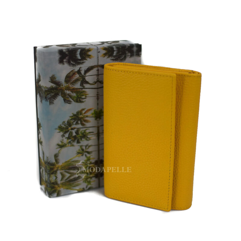 Women's leather wallet in yellow color