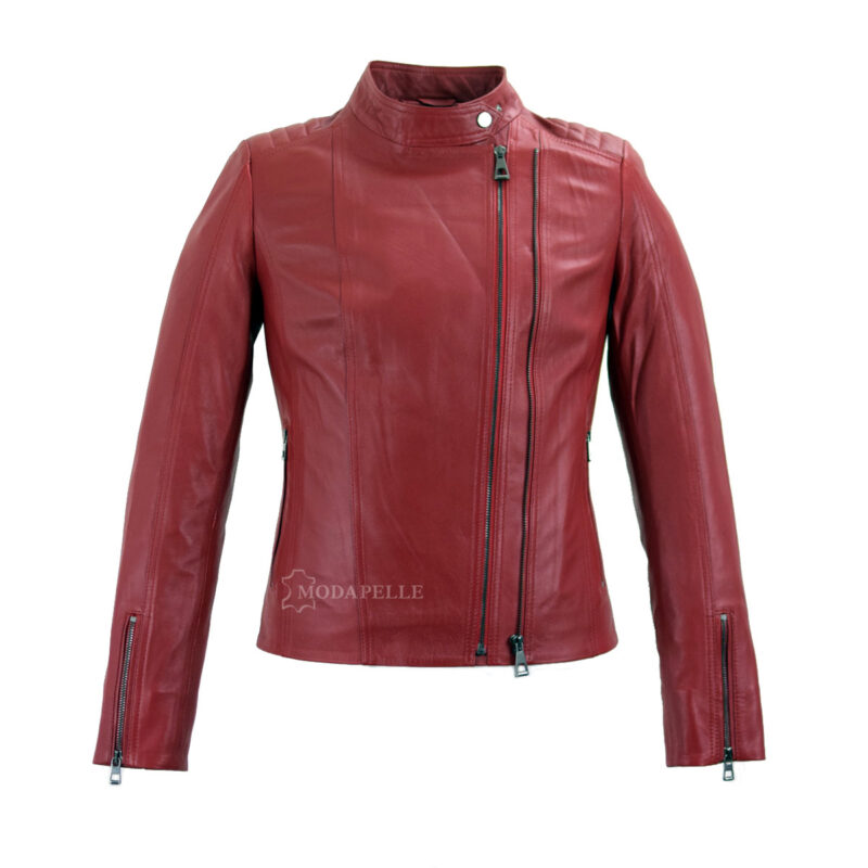 women's leather jacket in red color