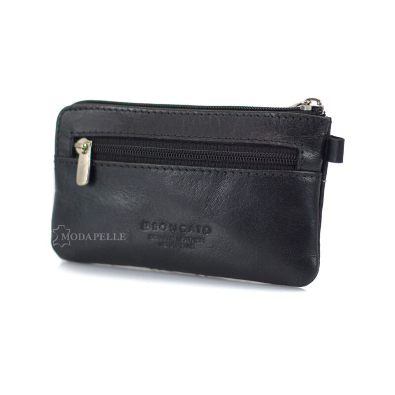 Leather key and coin pouch in black color