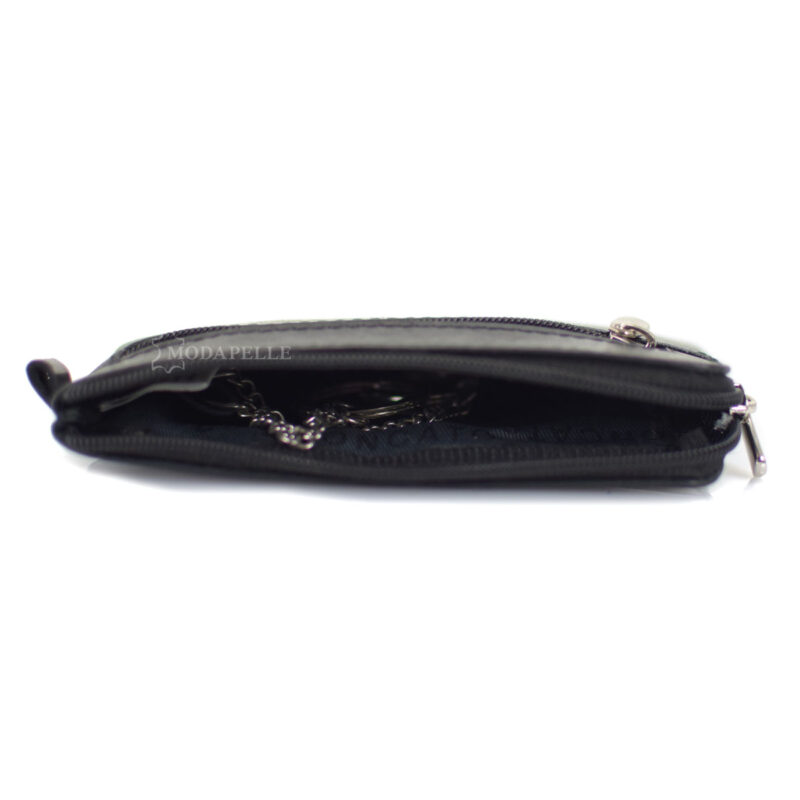 Leather key and coin pouch in black color