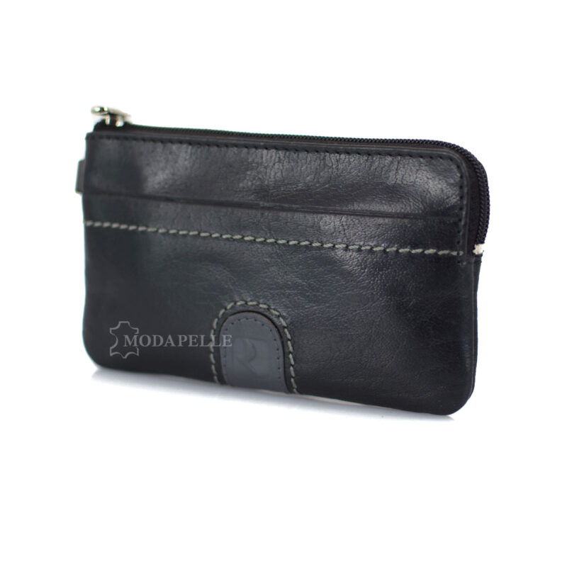 Leather key and coin pouch in black color