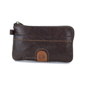 Leather key and coin pouch in brown color