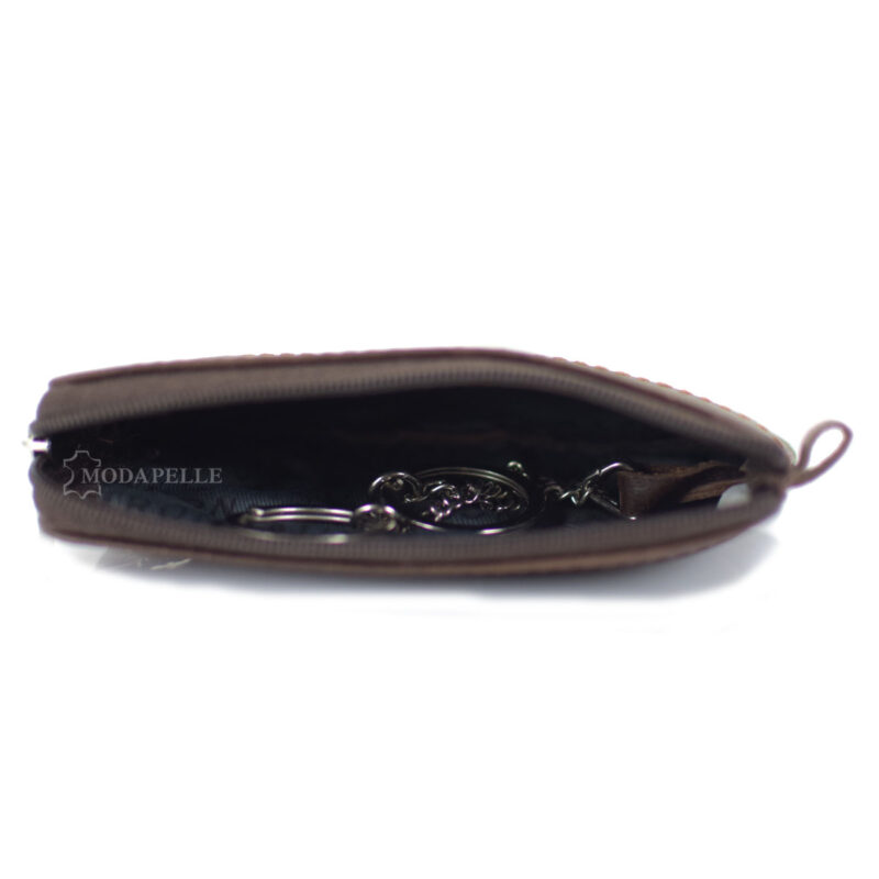 Leather key and coin pouch in brown color