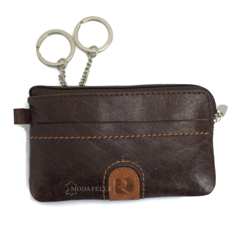 Leather key and coin pouch in brown color