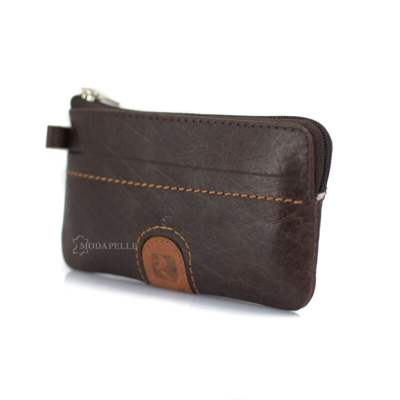 Leather key and coin pouch in brown color