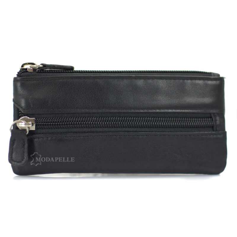 Leather key and coin pouch in black color