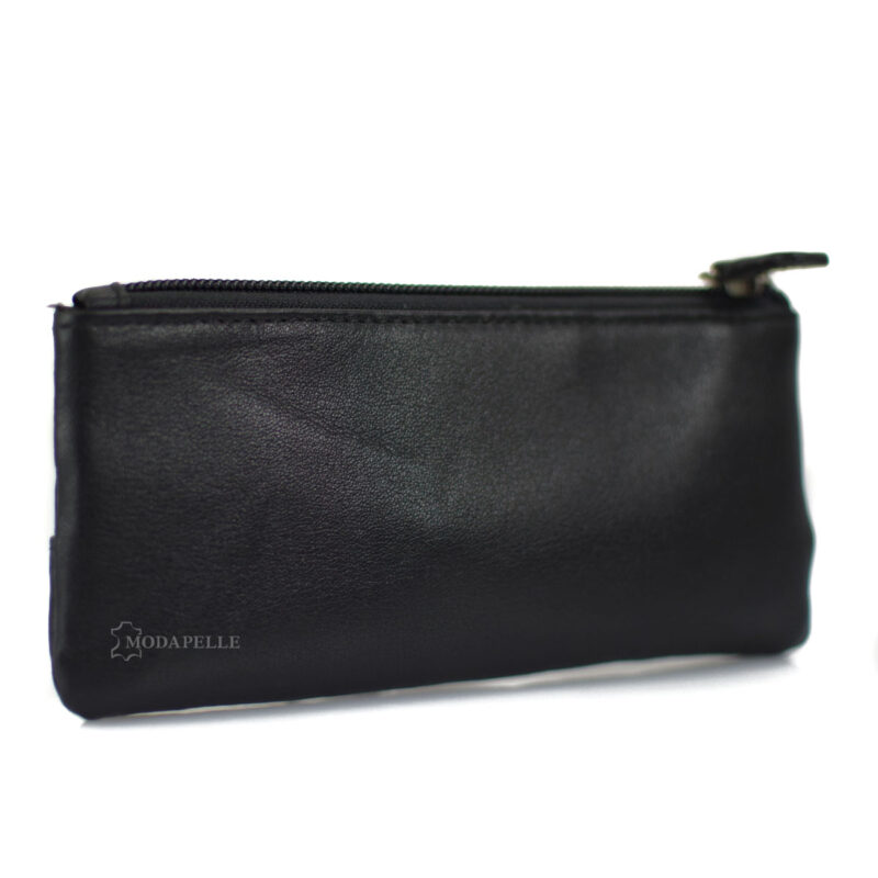 Leather key and coin pouch in black color