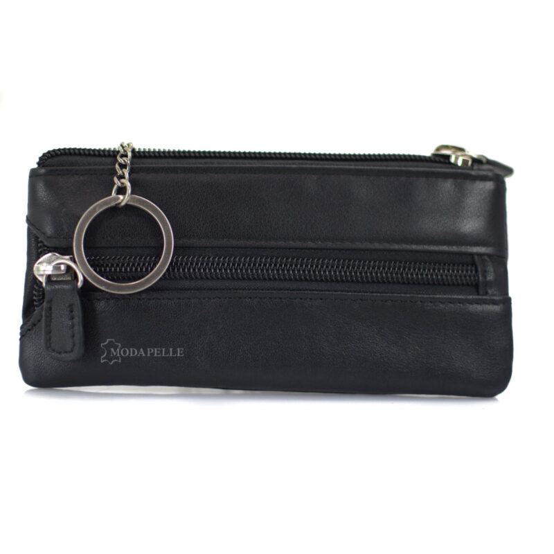 Leather key and coin pouch in black color