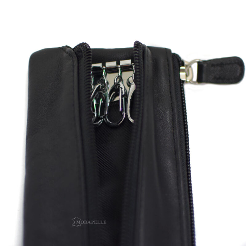 Leather key and coin pouch in black color