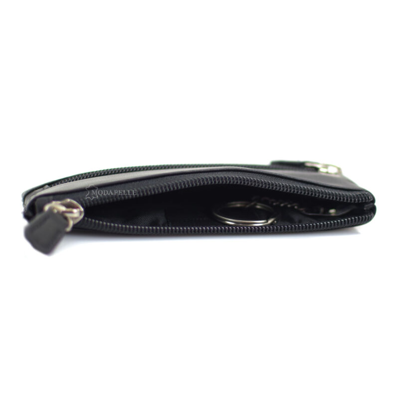 Leather key and coin pouch in black color