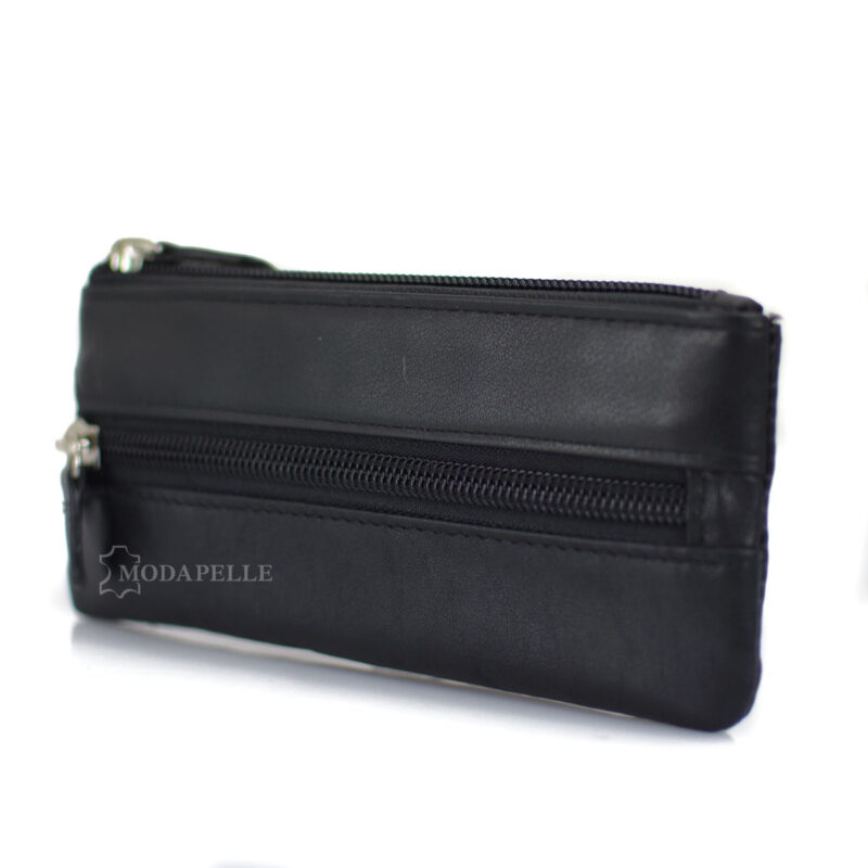 Leather key and coin pouch in black color