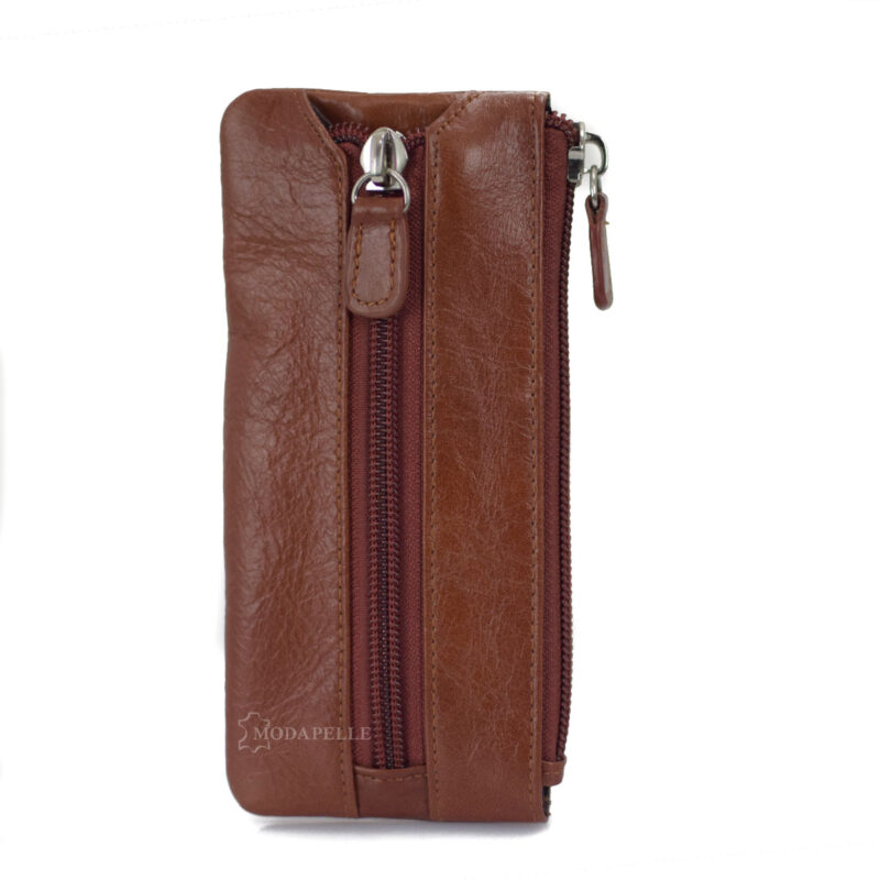 Leather key and coin pouch in tan color