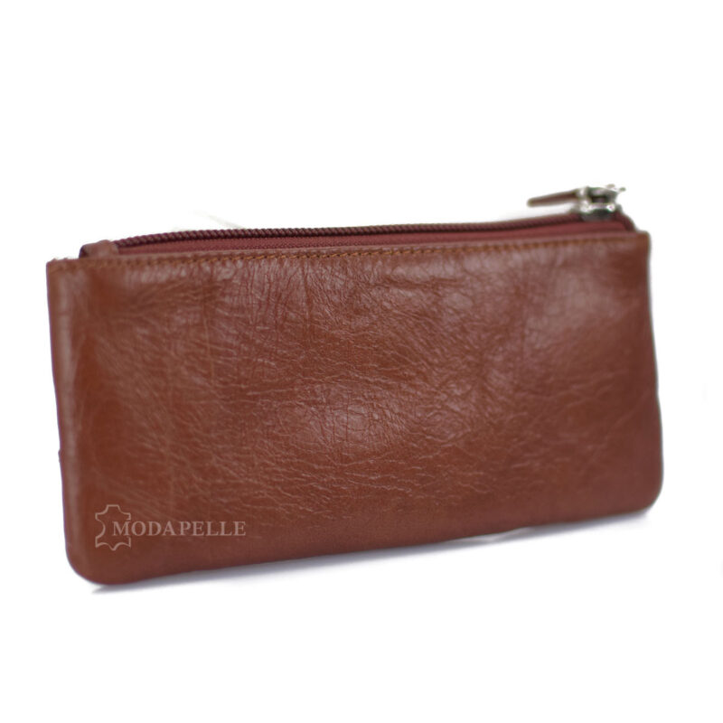 Leather key and coin pouch in tan color