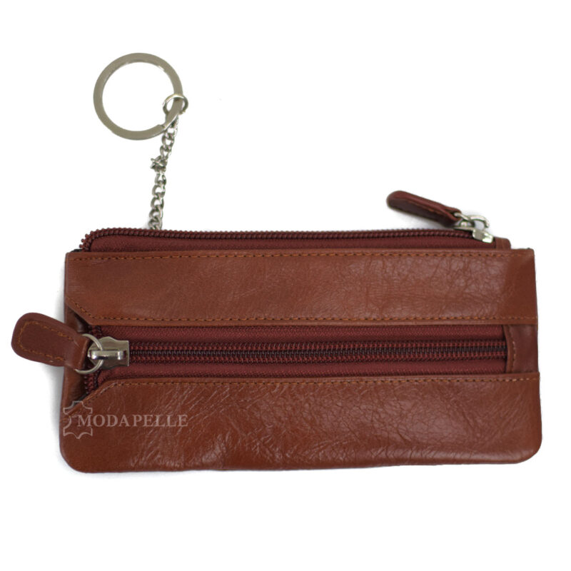 Leather key and coin pouch in tan color