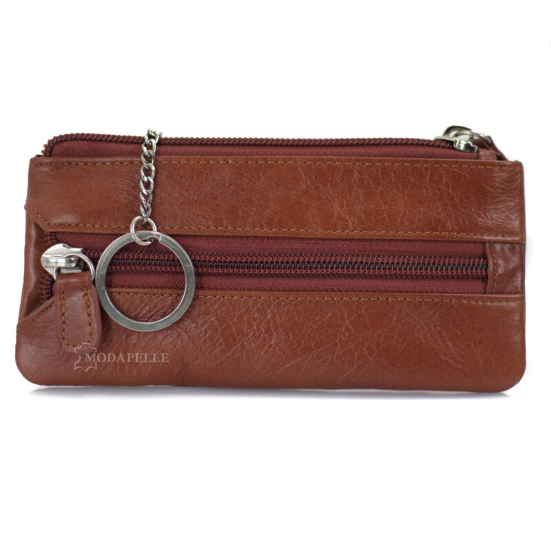 Leather key and coin pouch in tan color