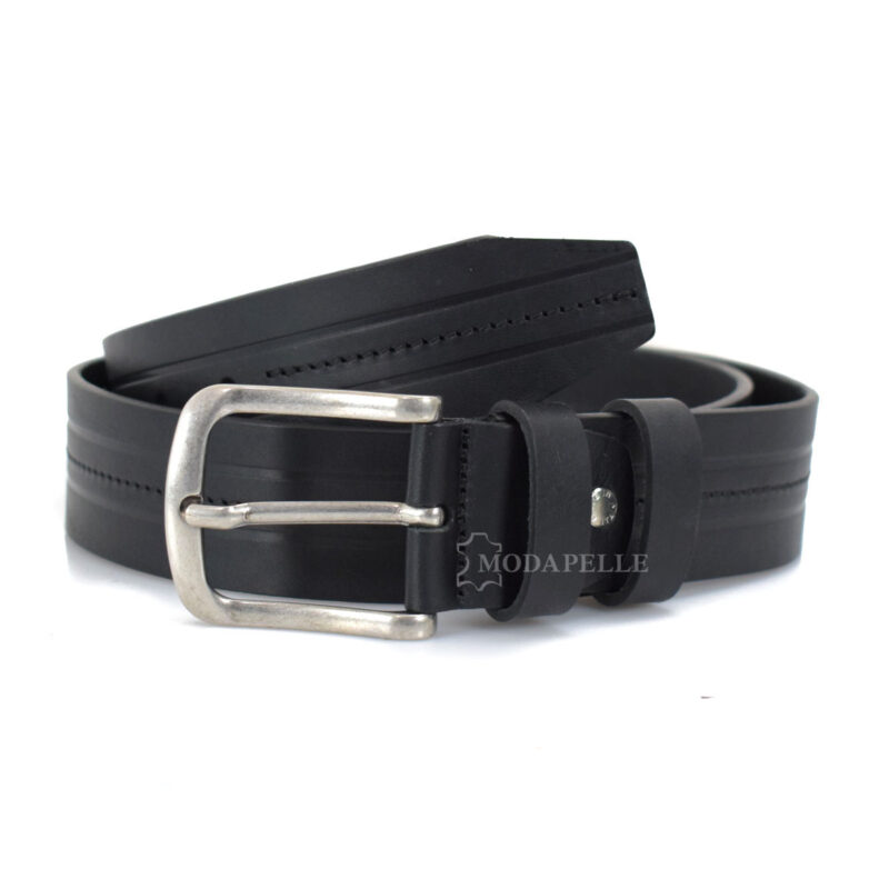 Leather belt in black color, made in Italy - Modapelle