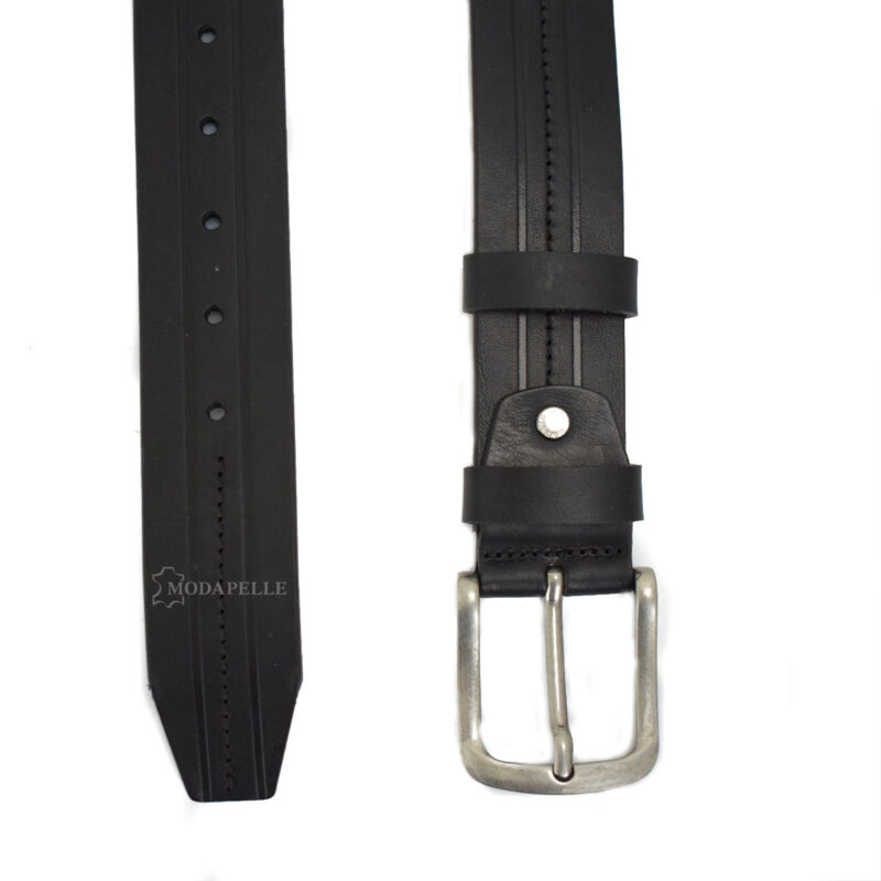 Leather belt in black color, made in Italy - Modapelle