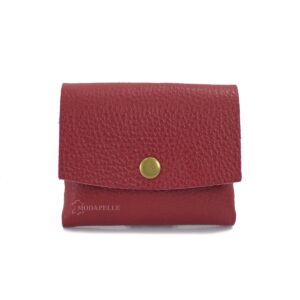 Leather coin pouch in red color