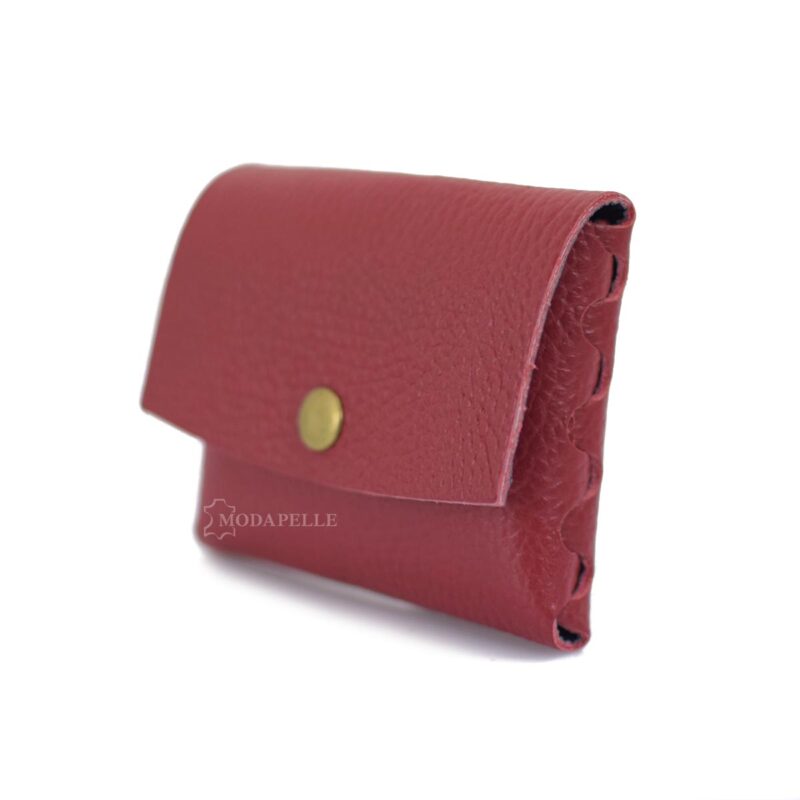 Leather coin pouch in red color