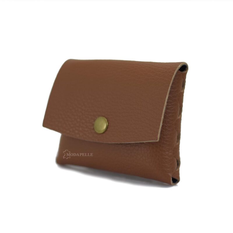 Leather coin pouch in tan color