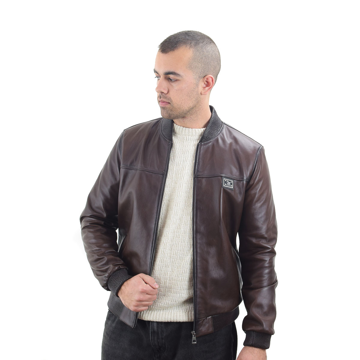 Ανδρικό δερμάτινο μπουφάν - σε χρώμα καφέ